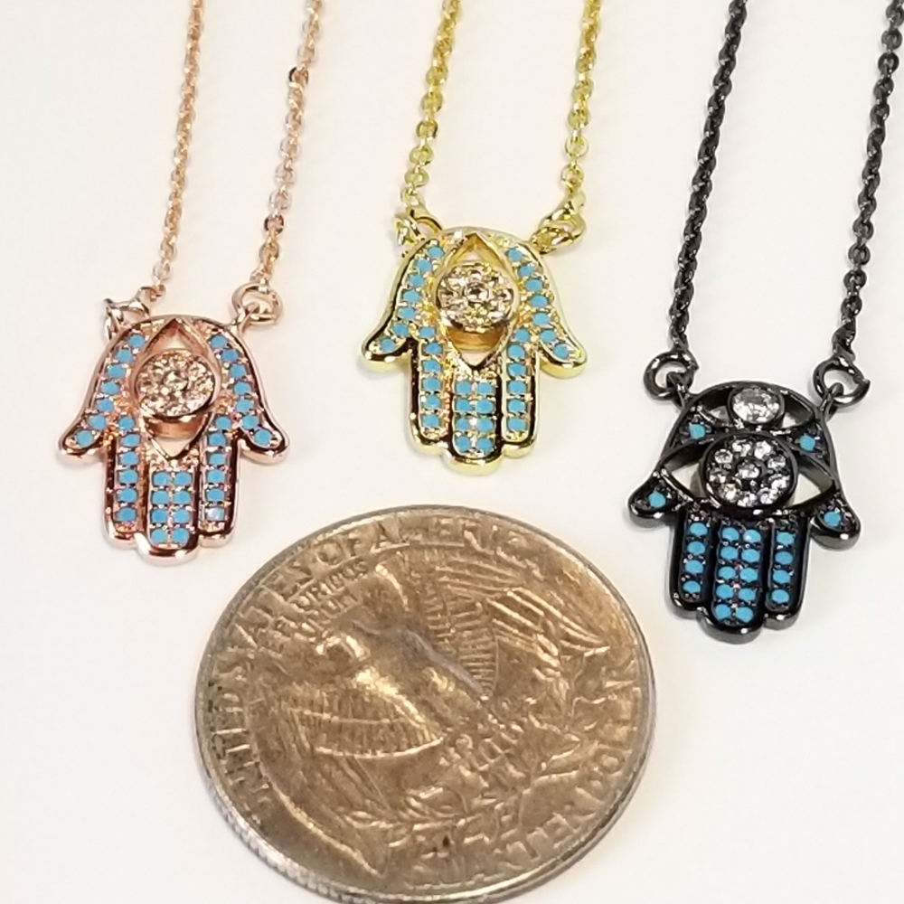 Dainty Hamsa Pave CZ Necklace NEW - Picture 7 of 7